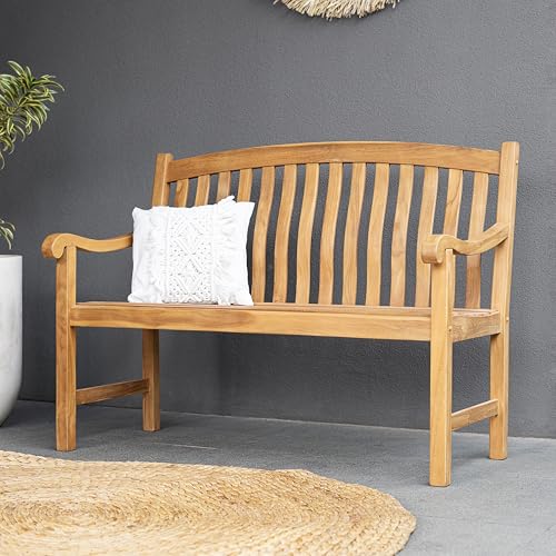 Cambridge Casual Arie 4-Foot Teak Wood Outdoor Garden Bench – Weather-Resistant Wooden Patio Bench for Porch, Deck, Lawn, Backyard, or Balcony – Stylish and Durable Seating
