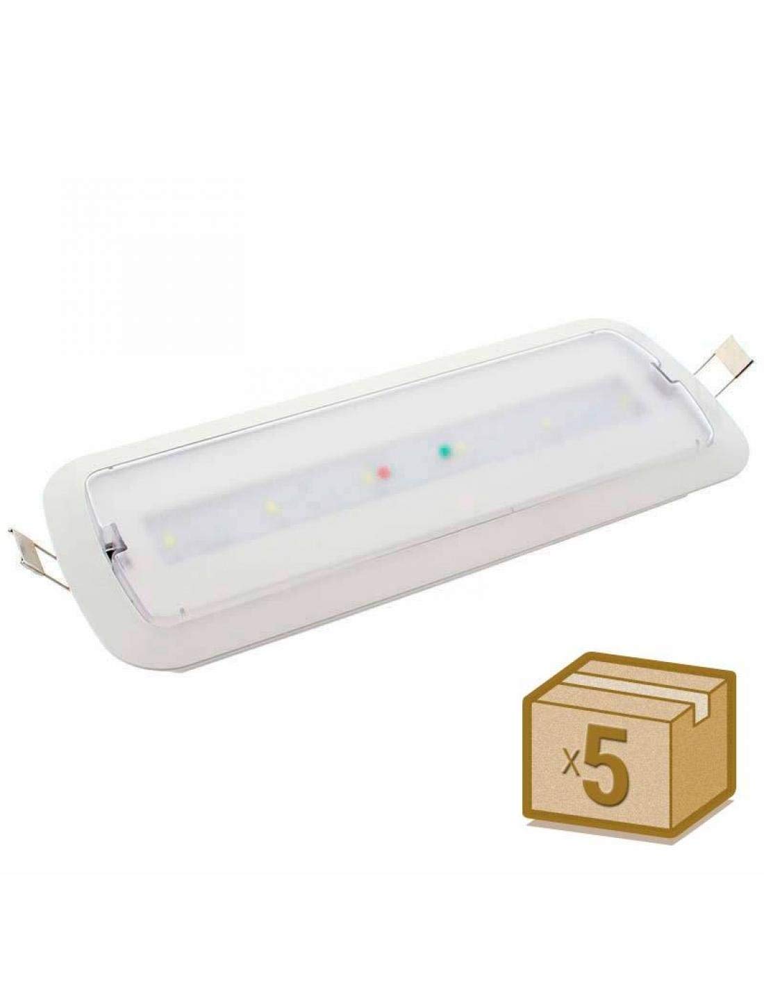 LEDBOX Pack 5 x Luz de emergencia LED NICELUX con AUTO-TEST, Permanente/No permanente, Blanco frío