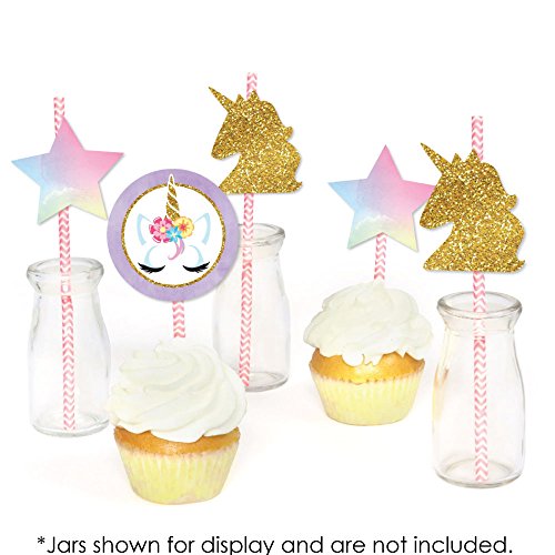Rainbow Unicorn - Paper Straw Decor - Magical Unicorn Baby Shower Or Birthday Party Striped Decorative Straws - Set Of 24 #TOP3
