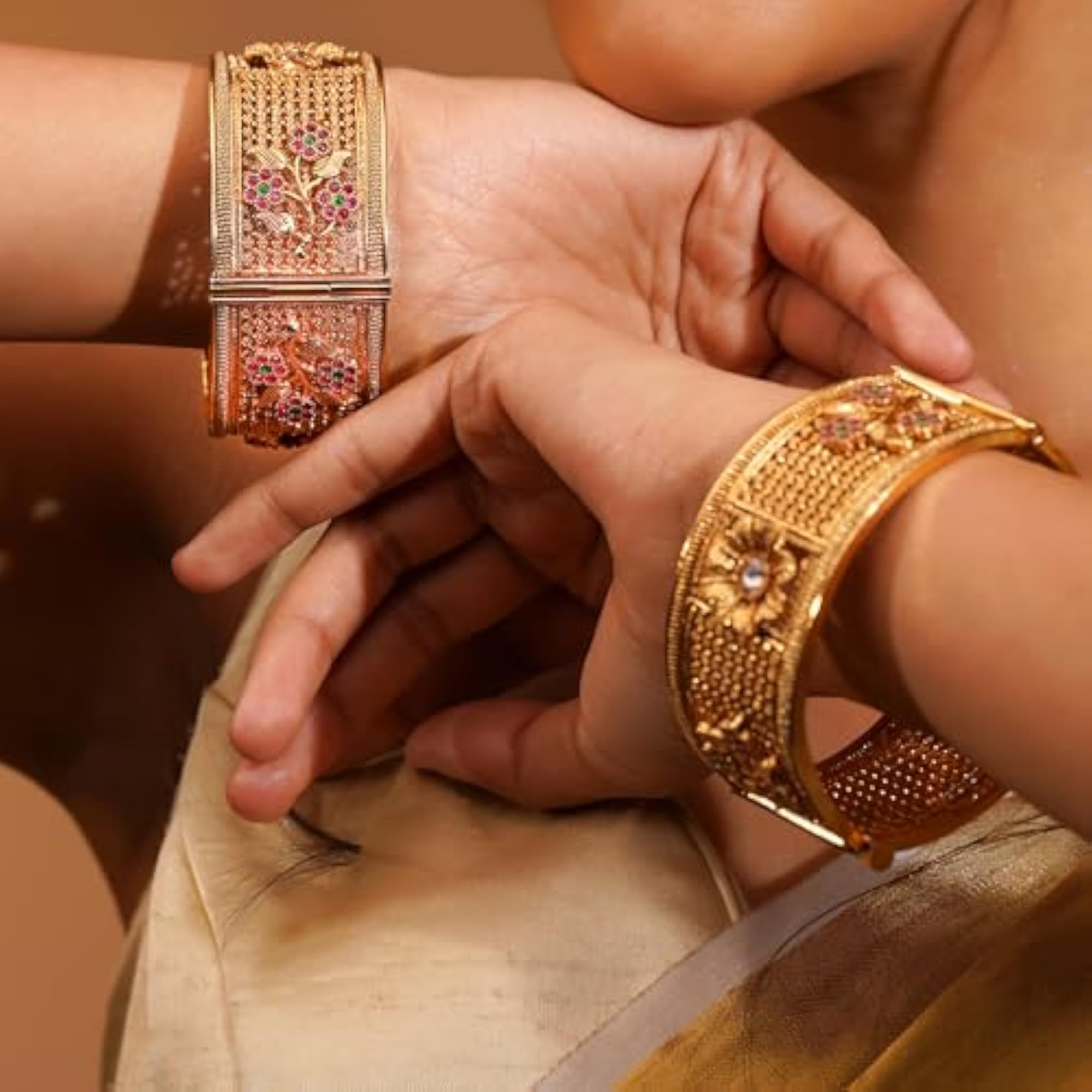 Gold Plated Heritage Stonework Bangle for Women & Girls