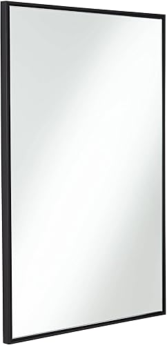 Miniatura 5 de Andrew - Espejo de pared rectangular decorativo para tocador, moderno, marco de metal, ultra delgado, cristal flotante de 24 pulgadas de ancho,