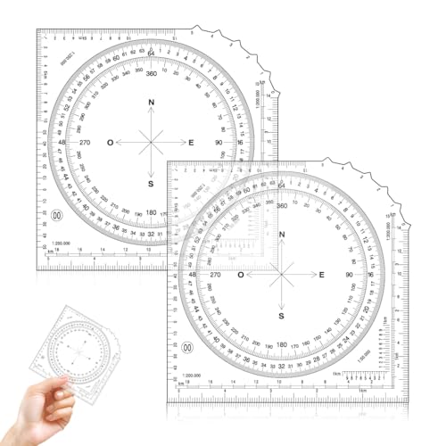 2 Stück Winkelmesser,Militär Planzeiger,Schablone für Taktische Zeichen,Kartenwinkelmesser,Militärischer Winkelmesser,Koordinaten Skala Topografische Karten,Marschzahlmesser,Vollkreiswinkelmesser