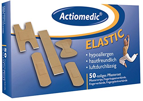 ACTIOMEDIC ELASTIC Pflasterset I Speziell geformte & hypoallergene Pflaster I hautfreundliche Pflaster ideal für Freizeit und Beruf I ISO-zertifizierte Herstellung I 50 Stück Cover