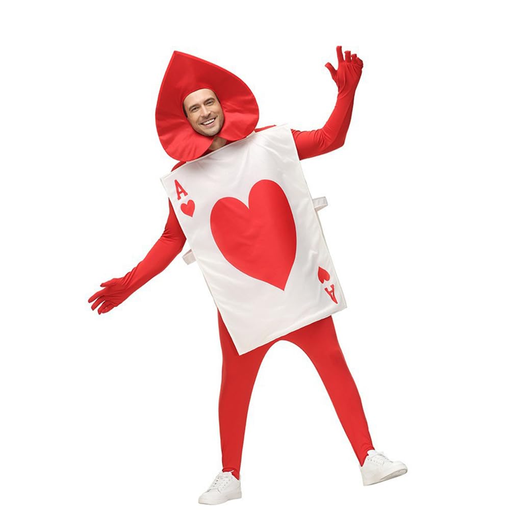 Ace Playing Card of Hearts/Spades Halloween Costume with Hat Cosplay One Size Fits Most Unisex Adult Funny Outfit