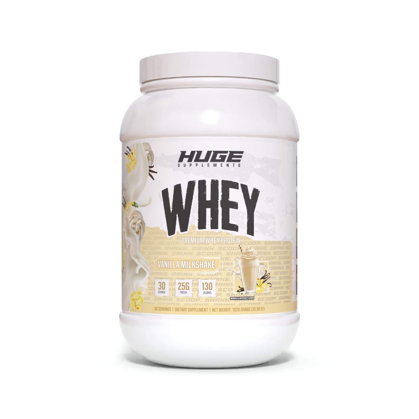 Huge Whey, Protein Powder for Muscle Gain, 25g Protein, 12g EAAs, Supports Muscle Growth, Performance & Recovery (Vanilla Milkshake, 30 Servings)