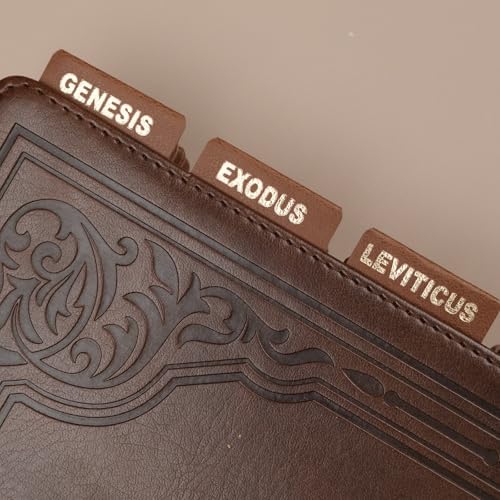 Image of UPAFEXXI-Leather Bible Tabs for Women and Men, Gold Foil Lettering(Brown)