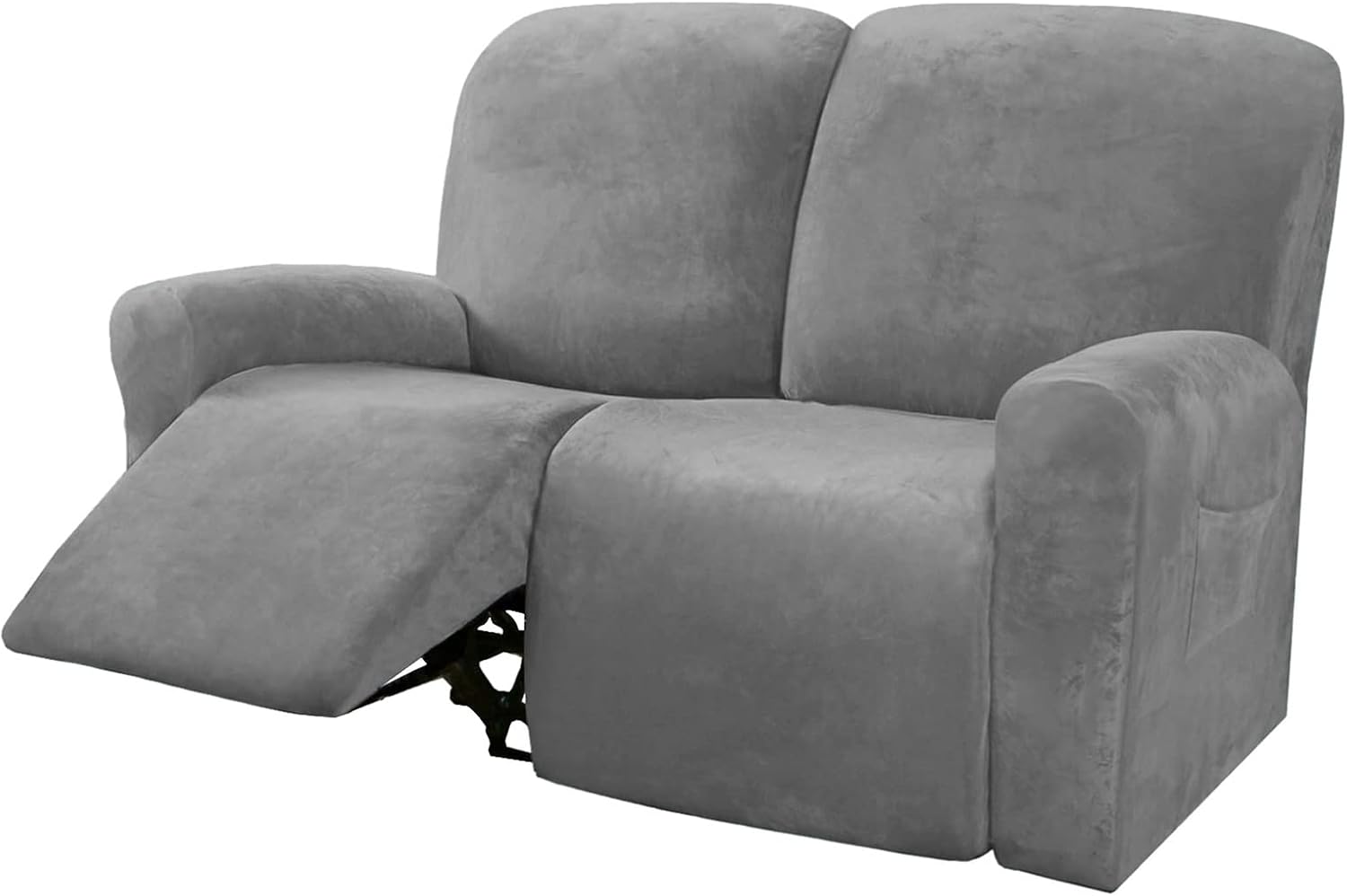 Recliner Cover 2 Seater Stretch Velvet Loveseat Reclining Sofa Slipcovers with Side Pocket Furniture Protector Couch Cover (Light Grey,2 Seater)