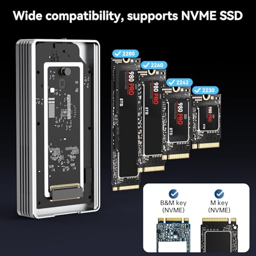 ANYOYO 40Gbps M.2 NVMe SSD Enclosure with Cooling Fan, Aluminium Alloy Enclosure Compatible with Thunderbolt 4/3/USB4, Support M/B+M Key SSD, Tool-Free Installation - Image 6
