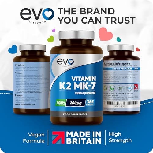 EVO-NUTRITION-Vitamin-K2-MK-7-200mcg-365-Vegetarian-and-Vegan-Tablets-not-Capsules-1-A-DAY-Supports-Maintenance-of-Normal-Bones-One-Years-Supply-of-High-Strength-Vitamin-K2-Menaquinone-MK7