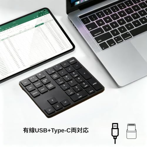 Levieny テンキー 有線【有線 USB+Type-C 両対応】34 キー 薄型 ショートカットキー付き 片手操作 外付け数字キーボードWindows/Mac/iPad/iPhone/ノート PC 対応 経理・事務・在宅ワーク・会計作業向け ブラック