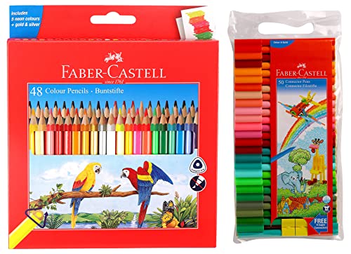 Image of Faber-Castell 48 Triangular Colour Pencils Connector Pens, Assorted, 50 Color Pens