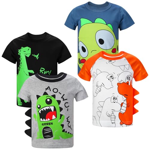 Image of DEEKEY Toddler Boys Shirts Short-Sleeve Little Kids t Shirts Boys' Tops, Tees & Shirts Graphic TEE Age for 2-7 Years 4-Pack