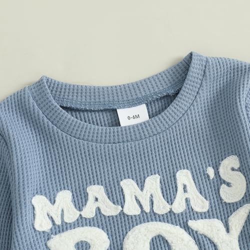 Infant Fall Winter Outfit Waffle Baby Boy Clothes Letter Long Sleeve Sweatshirt and Stretch Pants 6 12 18 24M Set4