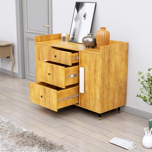Image of Bniture Wooden Sideboard Cabinet for Living Room | Wooden Storage Cabinet with 2 Door & 3 Drawer | Engineered Wood Multipurpose Cabinet with Spacious Shelves for Home & Office | Giant Wood
