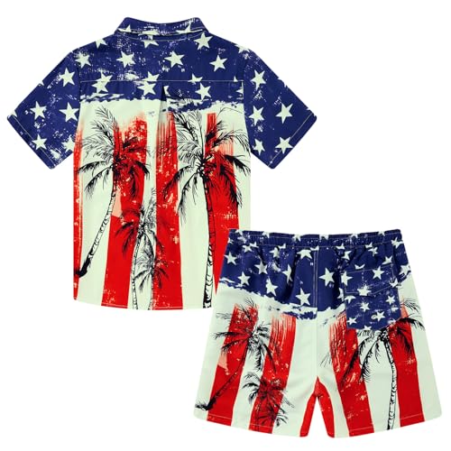 Image of UNICOMIDEA Boys 4th of July Outfits Kids Patriotic Independence Day Tropical Short Sets for 5-12 Years