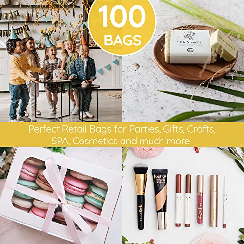 Image of Choice Marts 100 Gold Plastic Bags With Handles 9x12 Merchandise Bags