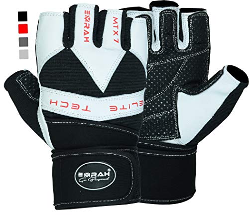 EMRAH Gants de Musculation en Cuir véritable avec Cache-Poignets intégrés. Idéal pour l'entraînement croisé, la Forme Physique, Les WOD et l'haltérophilie. Costumes Hommes et Femmes - X (Blanc, XL)