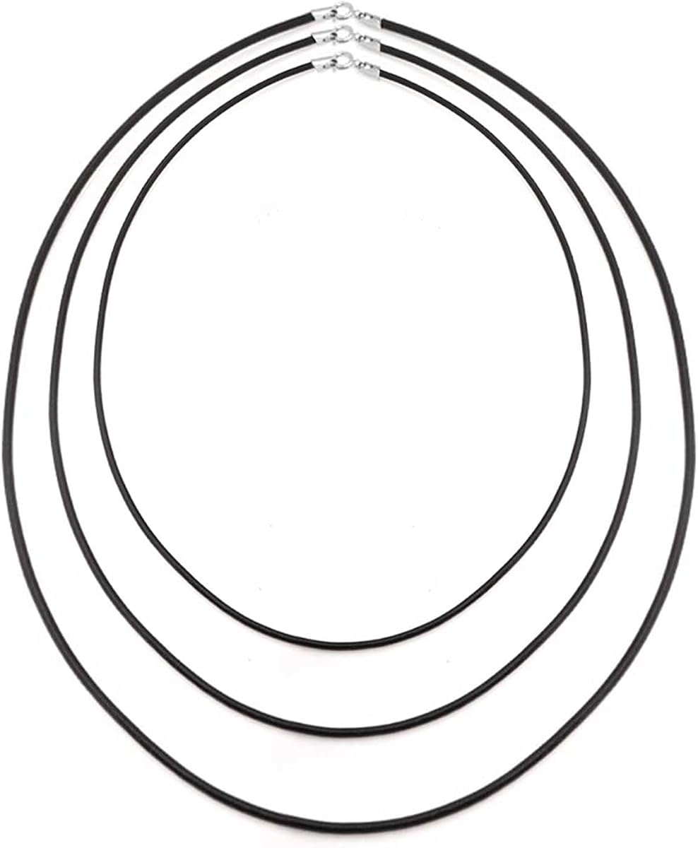 Bling Jewelry Set of Three 16, 18, 20 Inch Unisex Black Rubber Necklace Pendant Cord For Women For Men Teen .925 Sterling Silver