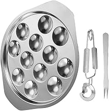 Amosfun Conjunto De Ferramentas De Escargot Pinça De Prato De Caracol De Aço Inoxidável E Kit De Clipe Prato De Servir Ostras De 12 Furos Pratos De Cozimento De Frutos Do Mar De Cogumelos