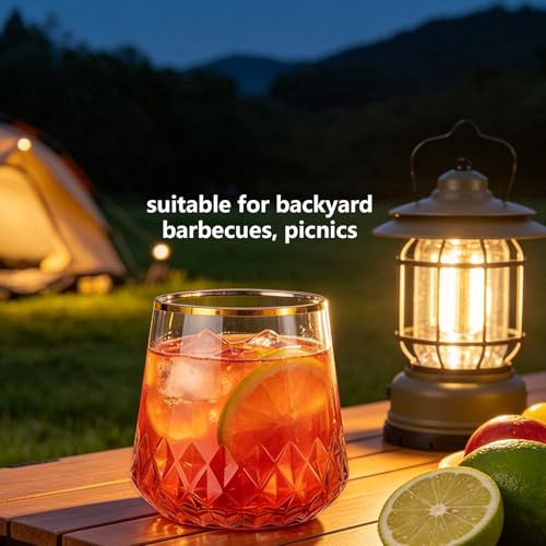 Image of Lueumxc 40 Pack Plastic Wine Glasses, 14Oz Gold Rim Disposable Wine Glasses Unbreakable Rhombus Plastic Cocktail Glasses Recyclable Shatterproof Reusable Wine Cups