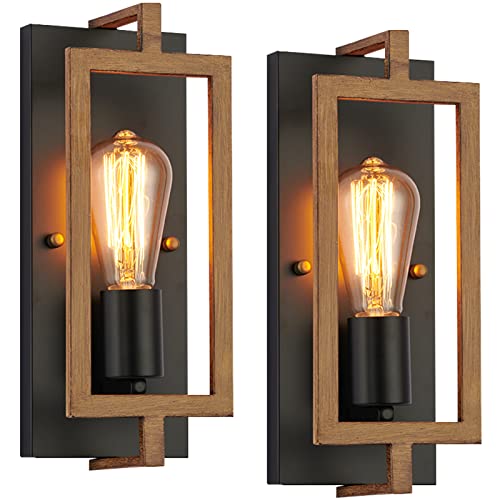 Capslpad - Capslpad Industrial Wall Sconces Set of 2 Rustic Vintage Wall Light Fixtures Indoor Farmhouse Wood Grain Metal Wall Mounted Lamp for Bedroom Corridor Hallway Living Room Stairway