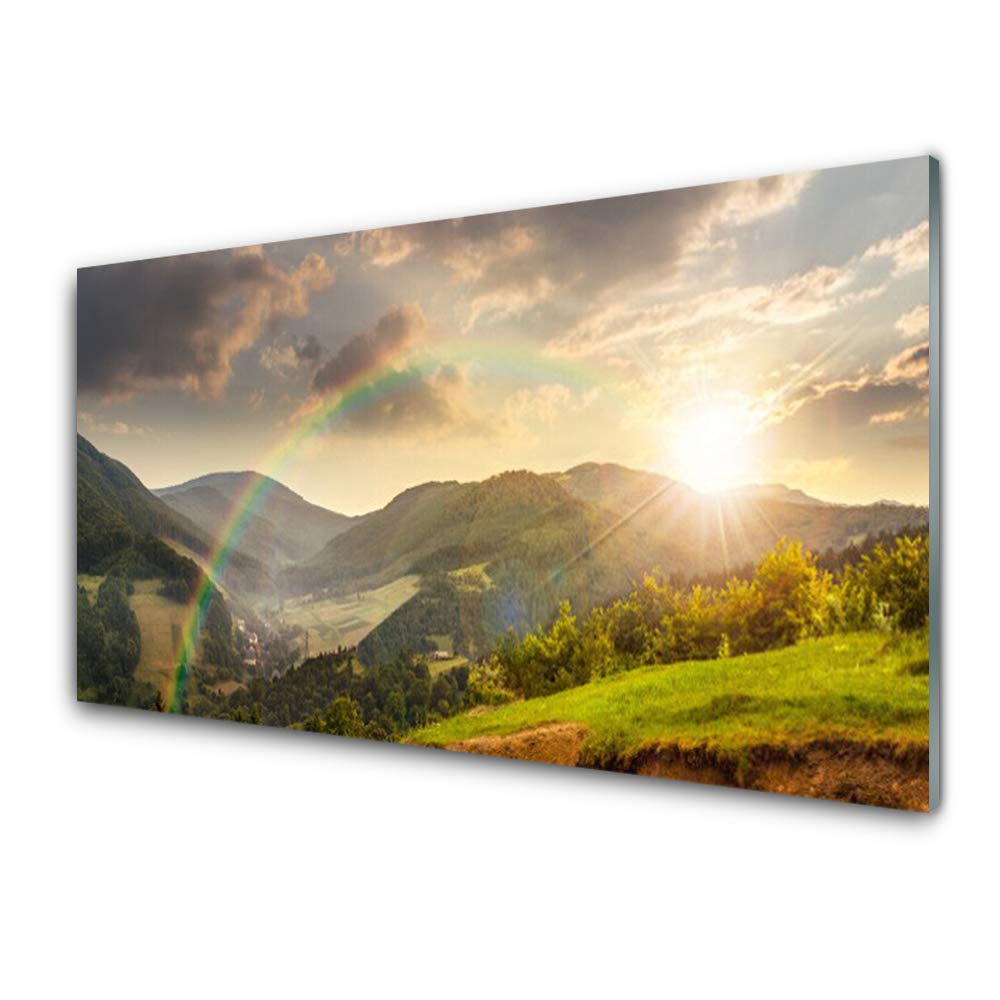 Impression sur Verre Trempé Tulup 100x50 cm Tableau Mural Arc-en-Ciel