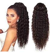 LACE PLUS Kinky Curly Ponytail Extensions - Drawstring Claw 18 Inch Clip in Ponytail Hair Extensi...