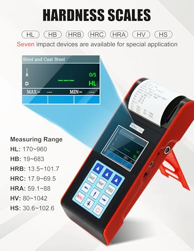 Image of Digital Hardness Tester Metal Hardness Meter Built-in Printer 7-in-1 Hardness Tester with HL, HB, HRB, HRC, HRA, HV, HS Systems Portable Hardness Tester for Aluminum Alloy, Brass (Model AMT212)