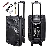 AW Portable 1200W Active PA Speaker Mic AMP Bluetooth USB SD LCD FM Remote w/Wireless Microphone