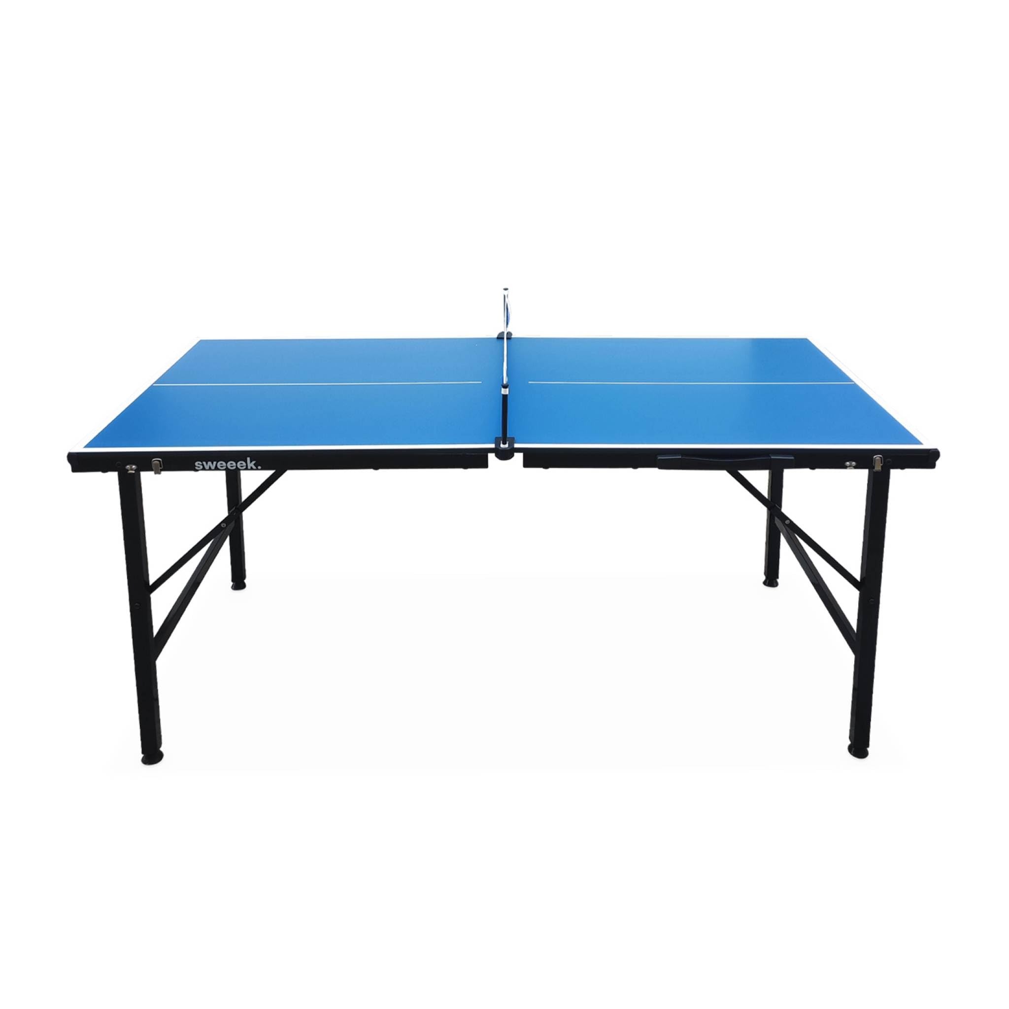 sweeek - Mini-Tischtennisplatte 150x75 cm Indoor, mit 4 Schlägern und 6 Bällen, für den Innenbereich