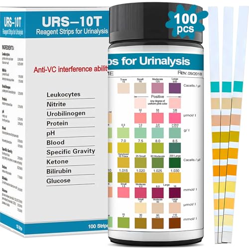 100 Stück Urinanalysestreifen für 10 Indikatoren, Urin Teststreifen zur Messung Einfach zu Hause, Urinanalyse Haushalt, Messergebnisse Genaue und Effektiv, Bequem und Schnell, Weiß
