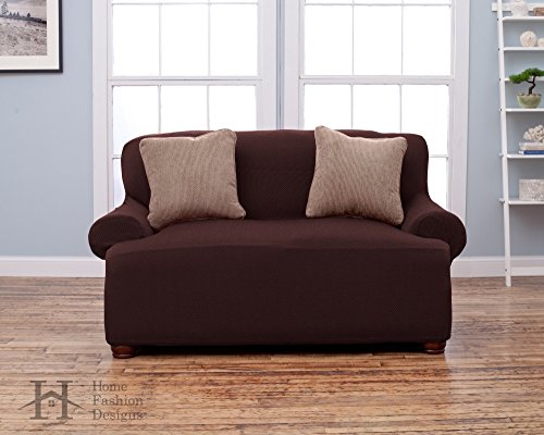 Home Fashion Designs Form Fit, Slip Resistant, Stylish Furniture Shield/Protector Featuring Lightweight Fabric. Savannah Collection Basic Strapless Slipcover Brand. (Loveseat, Chocolate)