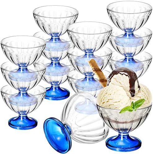 Romooa 12 Pack Acrylic Ice Cream Bowls 8 oz Clear Dessert Cups Footed Ice Cream Bowl for Sundae Salad Snack Cocktail Condiment Trifle Holiday Party