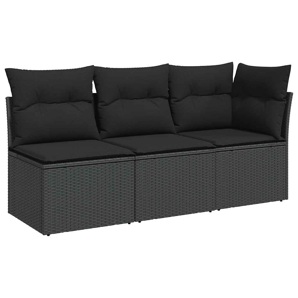 vidaXL Divano da Giardino con Cuscini 3 posti Nero in polyrattan