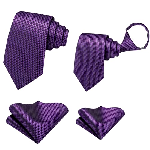 Image of Hi-Tie Father and Son Tie Set Striped Plaid Ties for Men and Boys Silk Necktie Pocket Square Set for Wedding Gifts