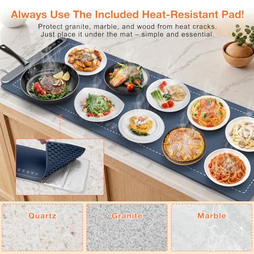 Image of FYY Warming Mat for Food with Heat Resistant Pad - Rapid and Full Surface Heating, 7 Temp Settings, 6H Timer, Rollable Portable Food Warming Mat for Countertop Party Buffet (XXXL, Navy)