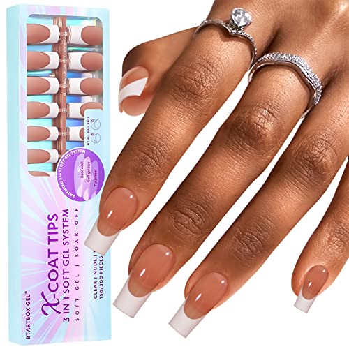 BTArtboxnails French Tip Gel Nail Tips Long Square, 300pcs