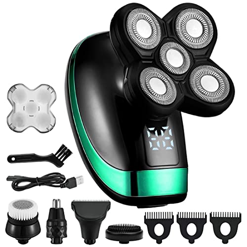 Maquinilla de afeitar eléctrica para hombres, 5 en 1 para hombre, recargable, cabeza calva, afeitadora eléctrica, 5 cabezales flotantes, barba, nariz, oreja, recortadora de pelo, cepillo facial