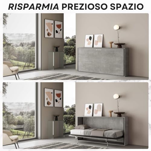 Imago Factory Kendo Singolo - Mobile Letto A Scomparsa Singolo (L.200 P.106 H.97) Letto A Scomparsa Orizzontale 100% Made In Italy, Letti A Scomparsa (Materasso Non Compreso, Cemento) - 4