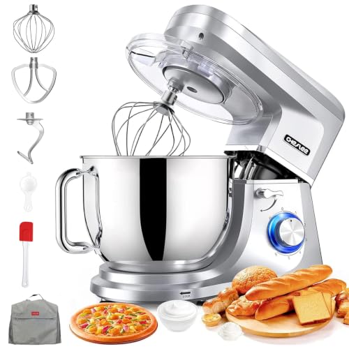 CHeflee Robot Pâtissier 2000W Robot de Cuisine 8 L Bol d'Acier Inoxydable,6 Vitesses avec Fonction Pulse avec Fouet Crochet Pétrisseur et Batteur,Housse anti-Poussière