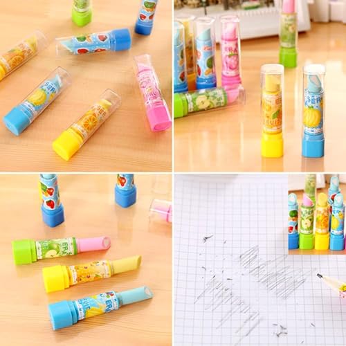 Image of Eclet Lipstick-Shaped Erasers - Pack of 6 Cute & Fun Stationery Erasers for Kids | Colorful Novelty School Erasers for Boys & Girls Any Random Colour and Design Will Send