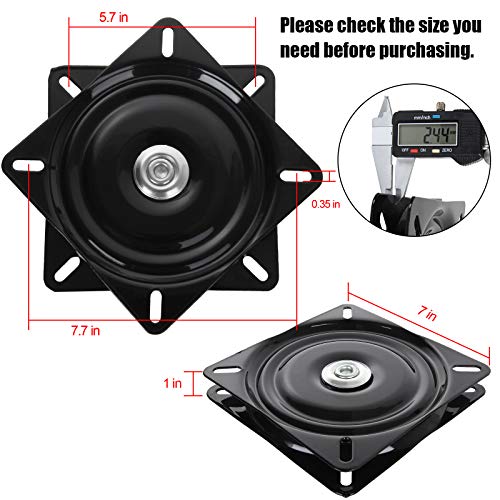 2 Pack 7 Inch Heavy Duty Bar Stool Swivel Replacement For Recliner Chair, Square Swivel Mechanism For Furniture, Seat Swivel Base Bar Stool Swivel Mount Plate, Ball Bearing Swivel Boat Seat, Black #TOP1