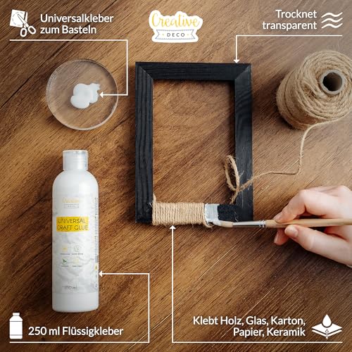 Creative Deco Bastelkleber Universal PVA Kinder 250ml Basteln Kleber für Papier Holz Glas | Flüssigkleber Leder, Keramik, Filz | Leim Trocknet Klar Transparent | Bastelleim Ungiftig Schnell Trocknend