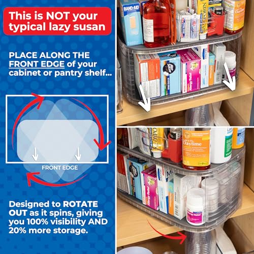 Image of Mighty Susan 2-Tier Lazy Susan Pantry Organizer - Steel Reinforced Turntable for Kitchen Cabinets & Pantry Storage - Heavy-Duty Can Organizer Holds Up to 30 lbs - Rotates 360 - Includes 2 Bonus Bins