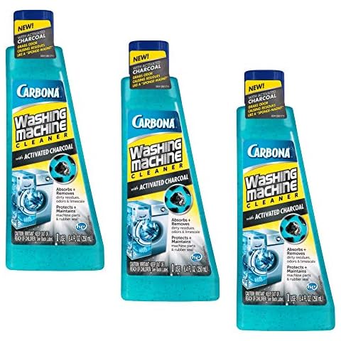 Carbona Washing Machine Cleaner with Activated Charcoal | Removes Odor-Causing Residues | Works in Standard & High Efficiency Washing Machines | 8.4 FL Oz, 3 Pack Cover