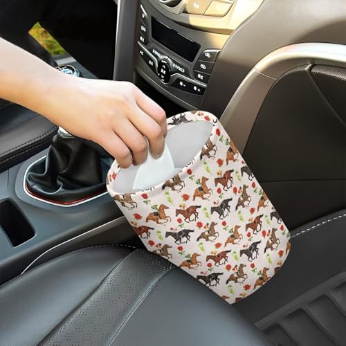 Image of Horse Race Floral Car Garbage Bin Car Trash Bin Car Trash Can Bags Collapsible Accessories Trash Can Rubbish Bin Garbage Bin Decoration Car Interior Universal