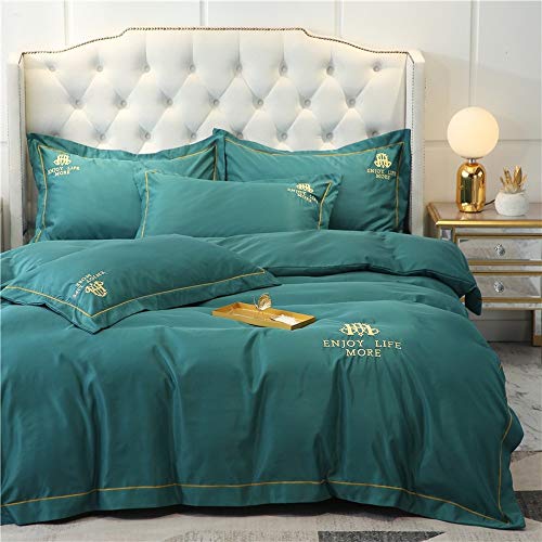 Parure de lit double en soie délavée avec housse de couette vert 220x240 cm