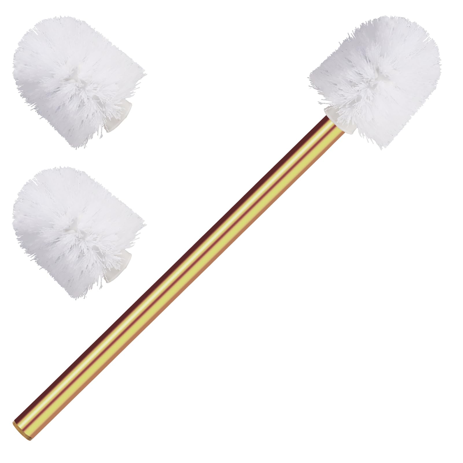 Scopino Per WC Oro Con Manico In Acciaio Inox - Set Con 3 Spazzole Di Ricambio Bianche - Per Bagno E Vasca