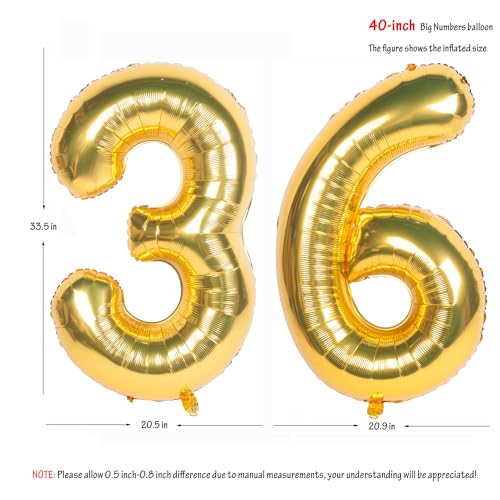 Image of 40 Inch gold Number Balloons 36 Helium Foil Mylar Balloon | Birthday Party banquet Decoration 36