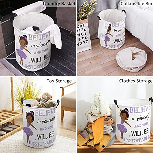Laundry Basket African Black Girl Dance Positive Energy Quote,Waterproof Collapsible Clothes Hamper Glow Purple Ballet Dress,Large Storage Bag For Bedroom Bathroom 42L #TOP3